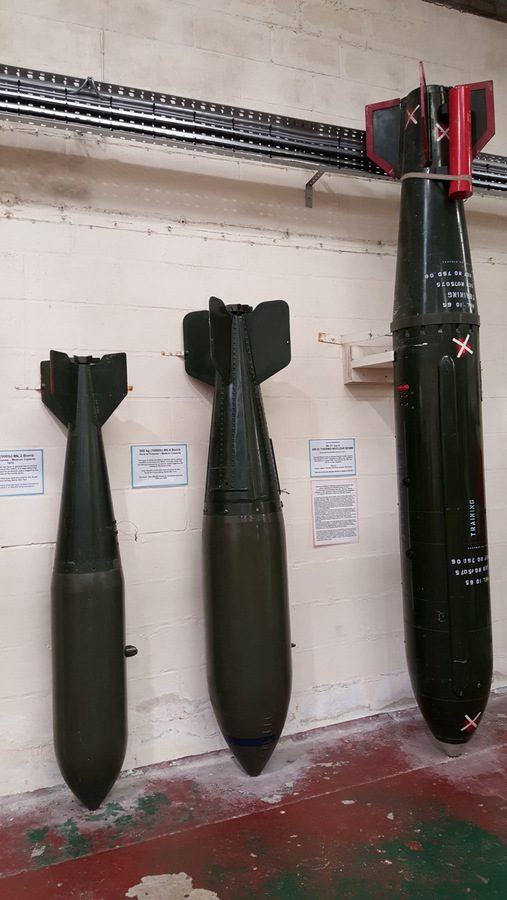 Bombs exhibited at the Yorkshire Air Museum