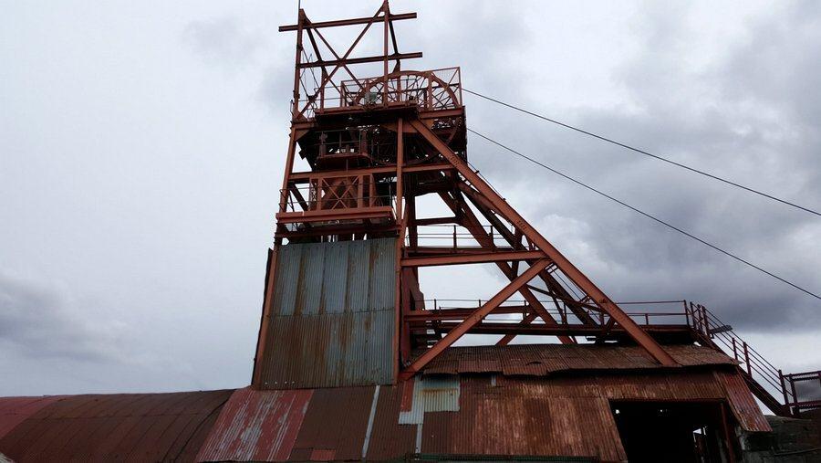 Steel tower with mine lift winding wheels