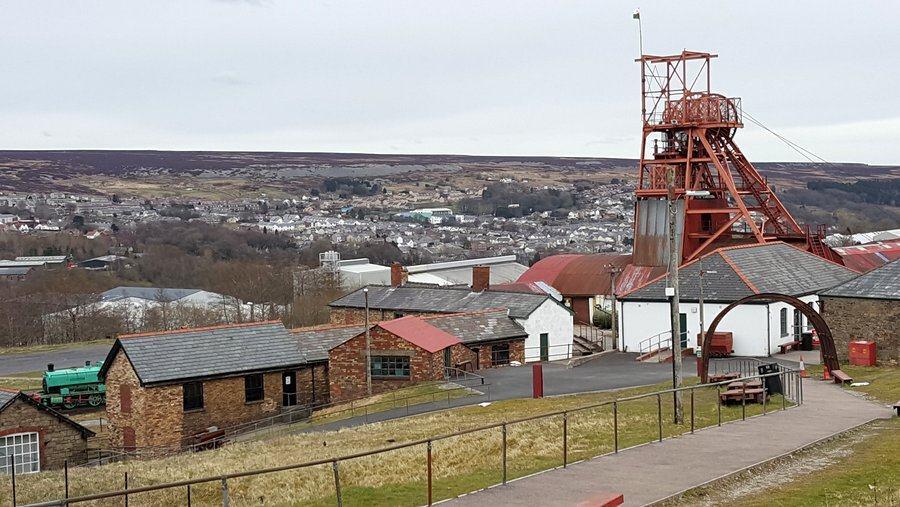 View past the mine buildings across the valley