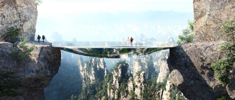Architectural design for a bridge in Zhiangjiajie National Forest Park