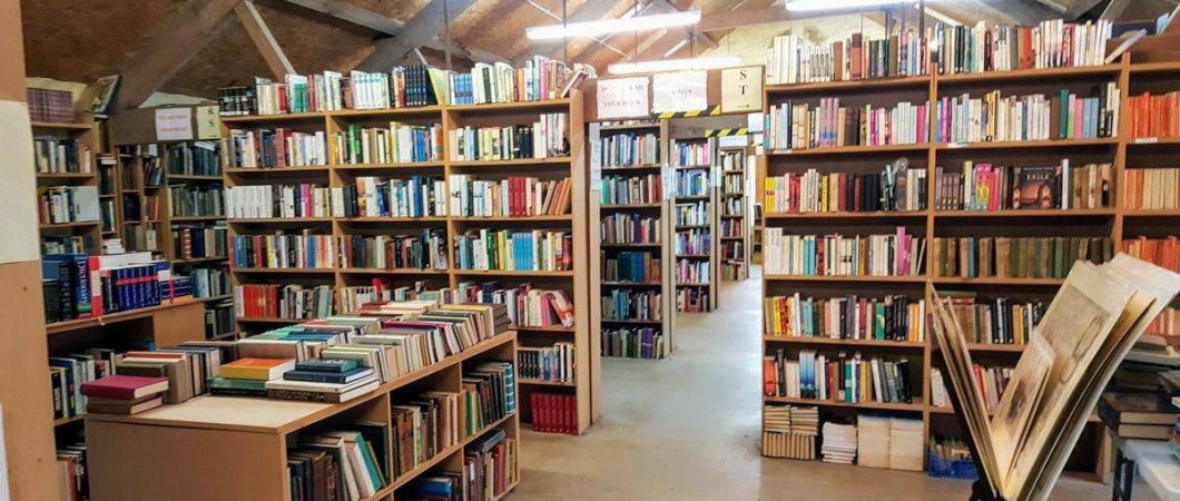 Bookshelves in a bookshop