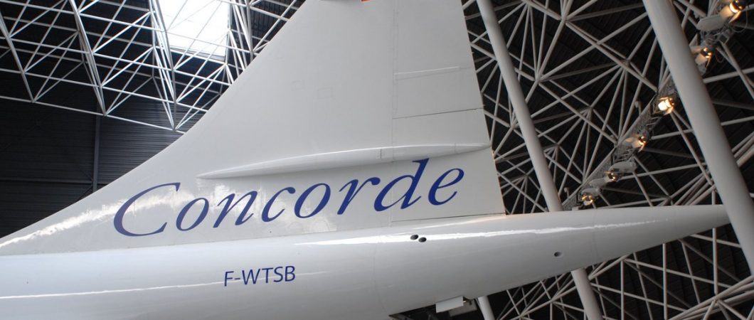 Tailfin of a white-painted Concorde
