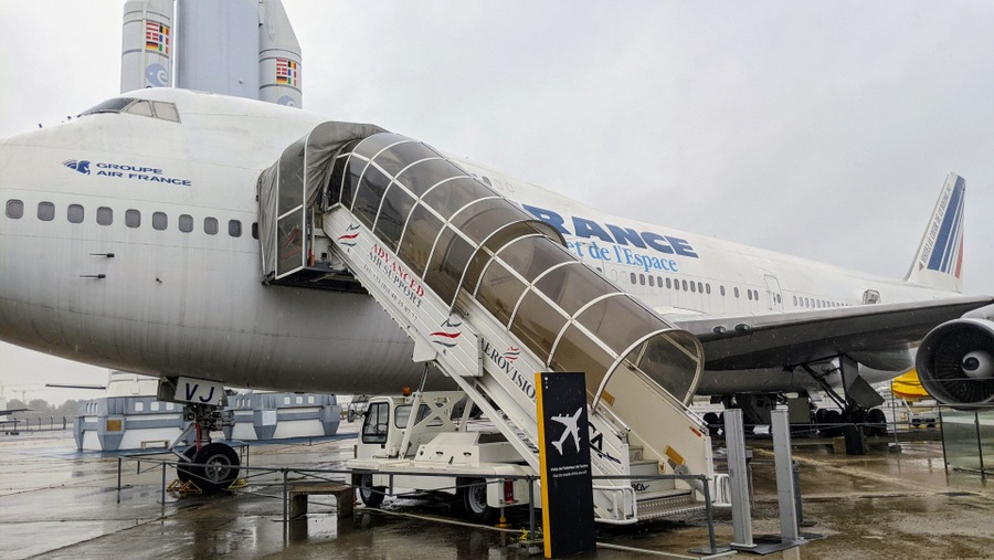 Air France Boeing 74 with covered steps for entry