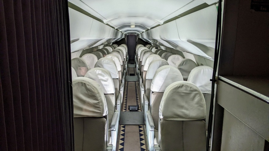 A stewardesses view, looking down the Concorde aisle with seats on both side