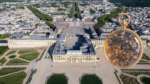 Aerial view of the palace of Versailles with Breguet's No. 160 watch inset over it