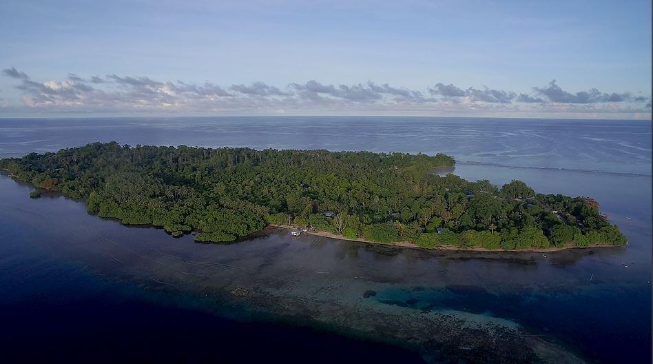Aerial shot of Buka Island in a blue sea