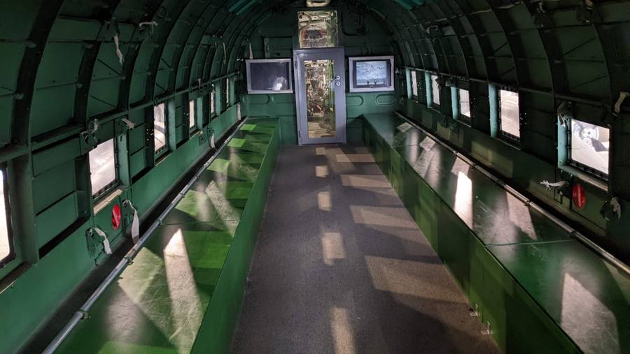 Green painted interior of a Douglas C-47