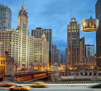 Artists impression of Chicago cable car pods