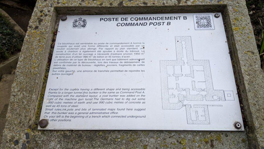 Sign outside the Command bunker with information on it.