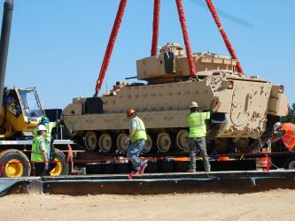 M3 Bradley Armoured Personnel Carrier being lowered into position