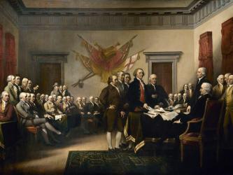 Oil painting of the scene at the second Continental Congress 1776