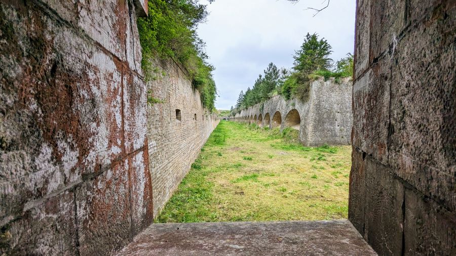 View along the dry moat
