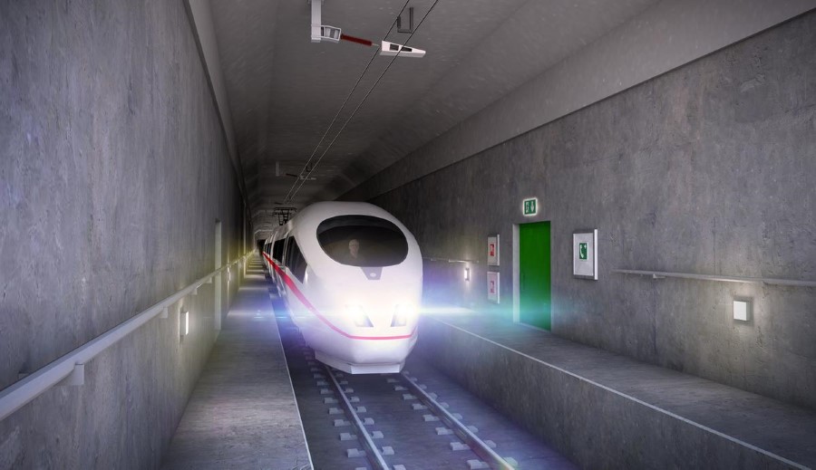 Artist's rendition of a rail tunnel inside the Fehmarnbelt Tunnel