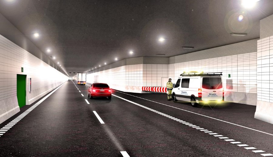 Artist's rendition of road traffic inside the Fehmarnbelt Tunnel