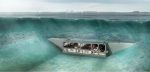 An artist's cutaway drawing of the tunnel in a trench, underwater