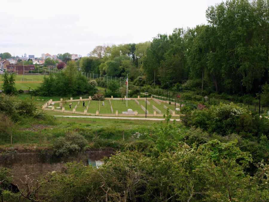 View looking down on a small cemetery