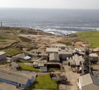 Aerial view of the tin mine near the sea