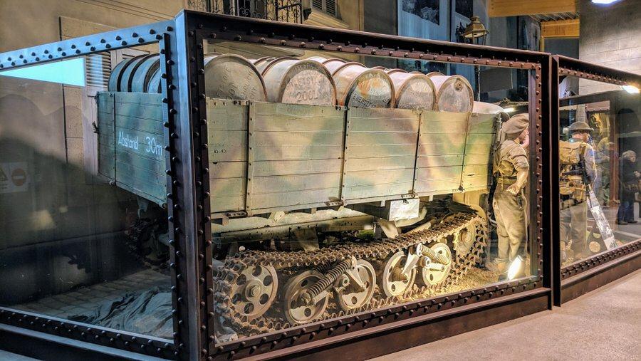 The rear of the German 'Mule' half track truck loaded with barrels