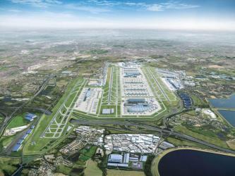 Artistic rendering of an aerial view of the future Heathrow looking from the west