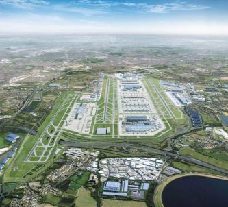 Artistic rendering of an aerial view of the future Heathrow looking from the west