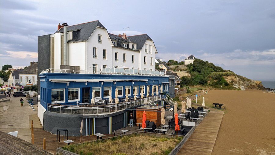 Old fashioned seaside hotel on the edge of the beach