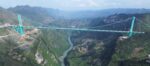 Aerial view of the huge Huajiang Grand Canyon suspension bridge and the valley below