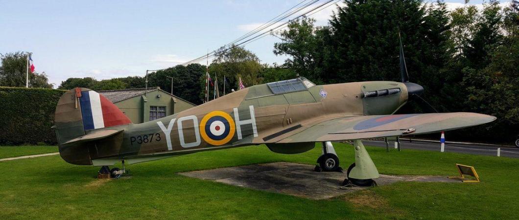 An RAF Hawker Hurricane fighter in brown & green camouflage