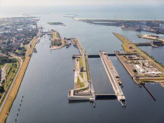 Aerial view of the sea locks at IJmuiden