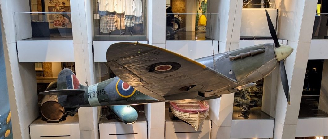 Spitfire suspended on wires in the Atrium of the IWM London