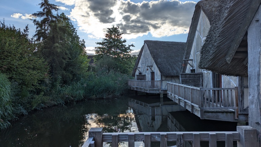 View from the balcony of a hut over the marshy waterway