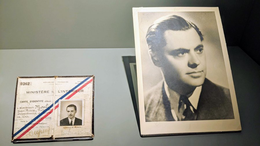 Cabinet display with Jean Moulin's ID card and photo