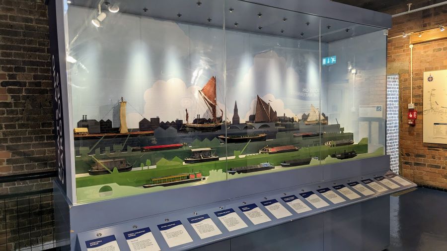A display cabinet with models of canal boats