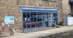 London Canal Museum's glass entrance on the wharf side