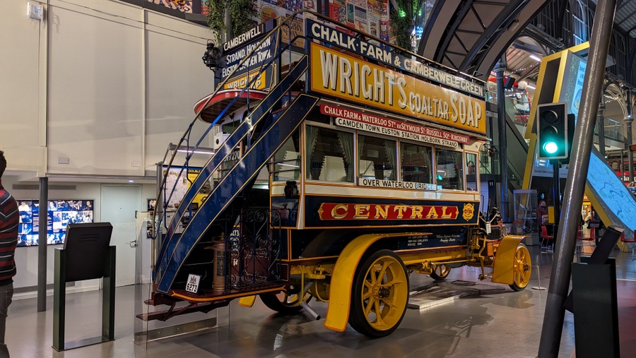 Classic and colourful vintage motorbus from the rear