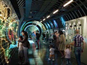 Design render of visitors in one of the new tunnel galleries