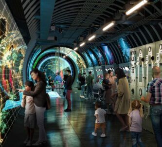 Design render of visitors in one of the new tunnel galleries
