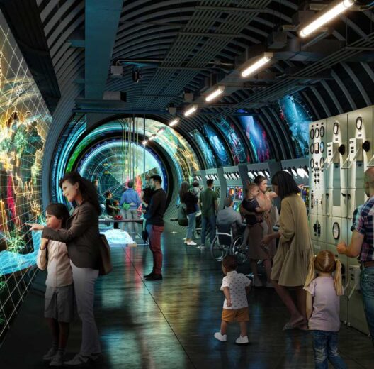 Design render of visitors in one of the new tunnel galleries