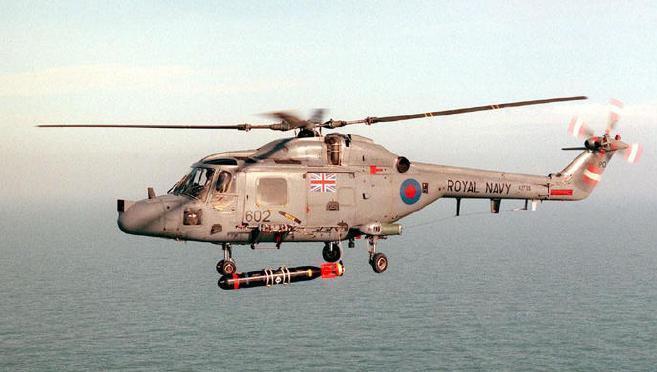 Royal Navy Lynx dropping a torpedo