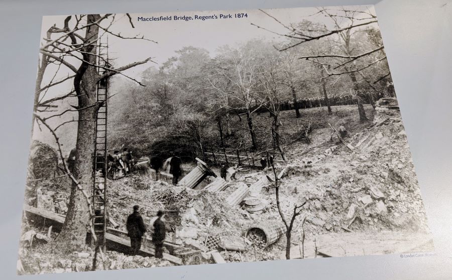 B/W historic photo of the Macclesfield bridge devastation