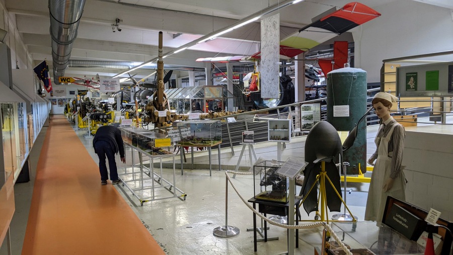 Part of the crowded main hall at Laatzen-Hanover Aviation Museum