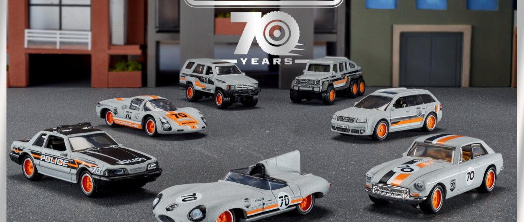 A set of silver coloured Matchbox toy cars