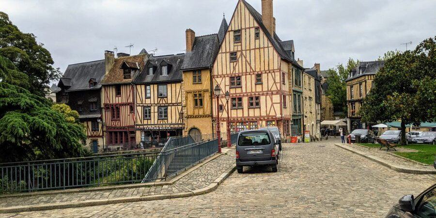 Red timbered house in a cobbled square