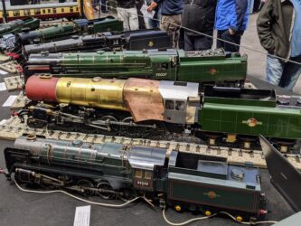A row of model steam engines