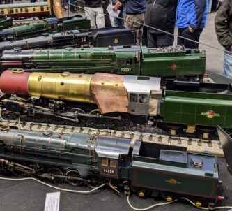 A row of model steam engines