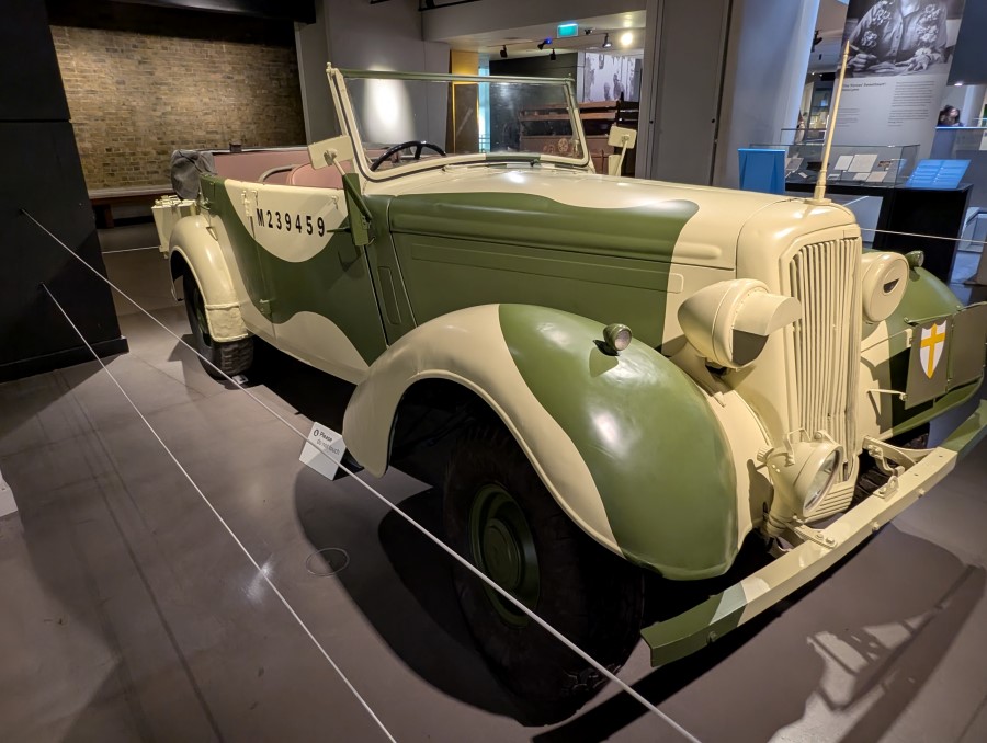 Open topped Humber car in green and sand desert camouflage
