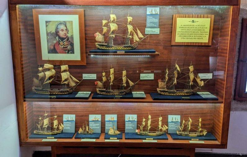 Glass cabinet with model ships