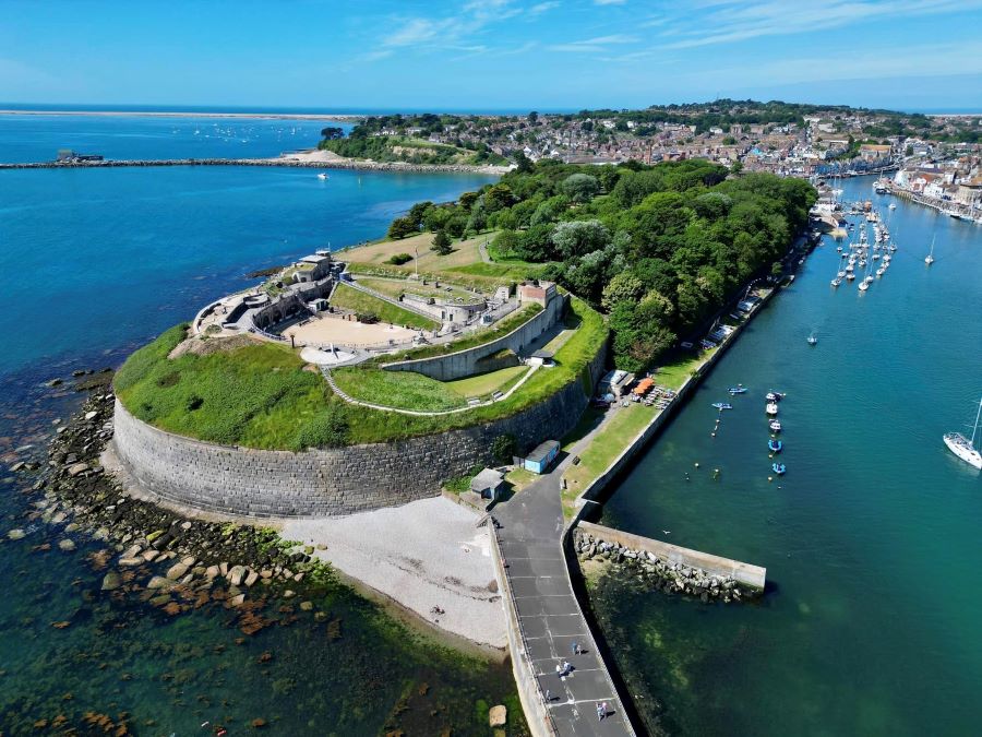 Aerial photo of Nothe Fort on a sunny day