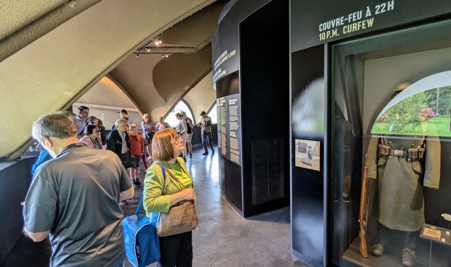 Visitors looking at displays while waiting