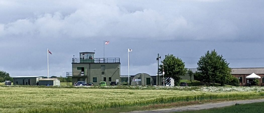 View of the old WW2 control tower and museum buildings at Parham Airfield