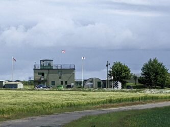 View of the old WW2 control tower and museum buildings at Parham Airfield
